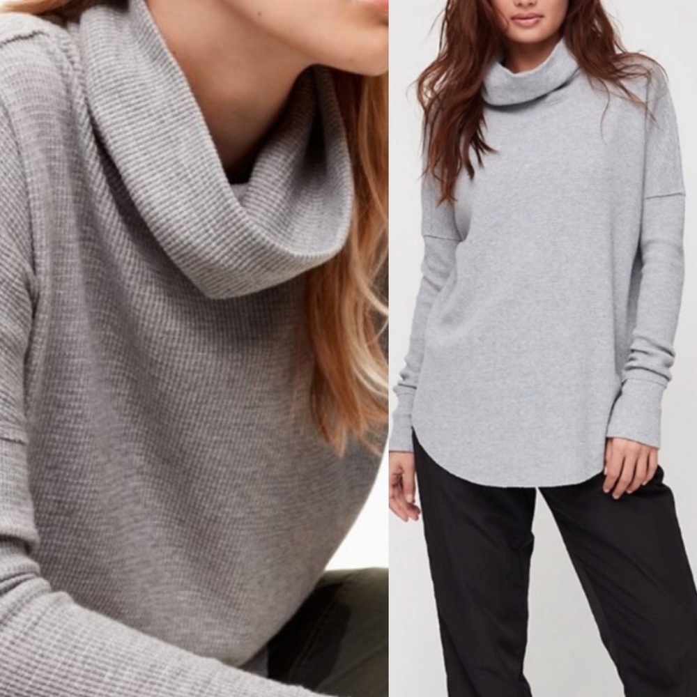 Aritzia‎ TNA Thermal Cowl Neck Waffle Knit Sweater Size XS Oversized Slouchy Top